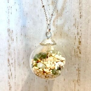 29. Glass Pendant Necklace with Cozumel beach sand and Adventurine Stones